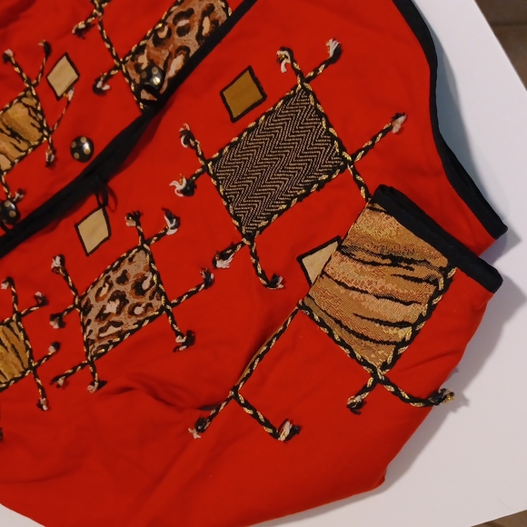 Allure red long sleeve jacket size medium w/ patches of animal print squares - Picture 3 of 10